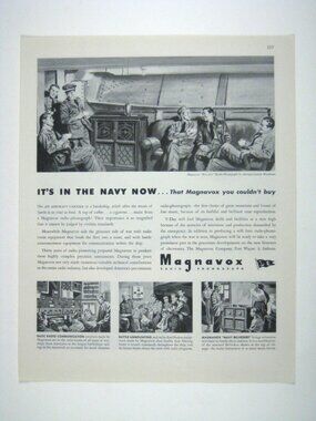 Vintage 1944 Magnavox Radio Phonograph Navy Print Ad WWII Era